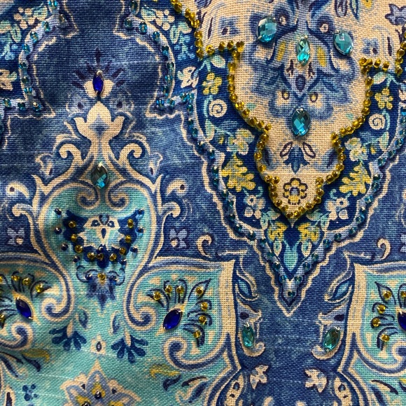 Handmade Denim Jean Jacket Size XS Crystals Beads - Picture 5 of 9